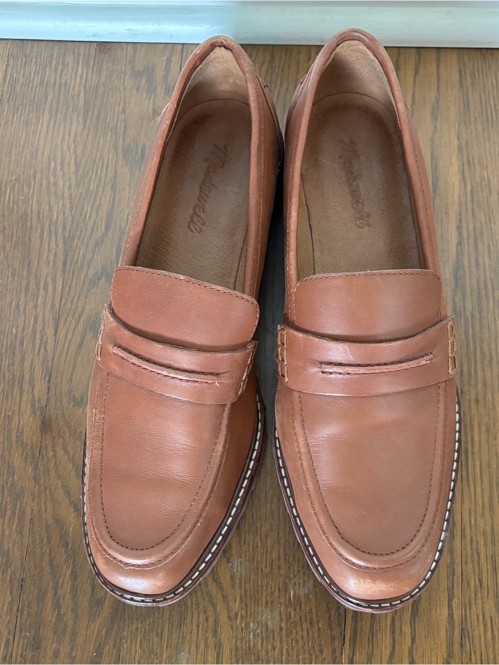 Madewell Corrine Tan Leather Lug-Sole Women's Penny Loafers - Picture 3 of 6